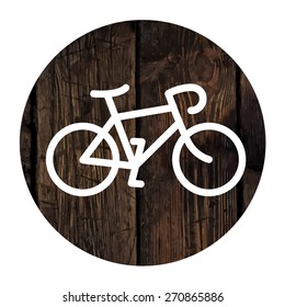 Bicycle minimalistic icon on aged wooden wall background
