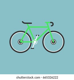 Bicycle modern flat illustration. Lime green bike vector icon.