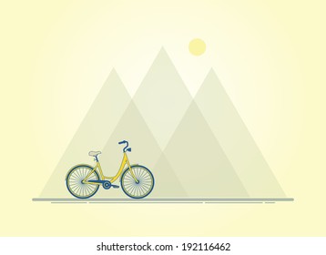 Bicycle and mountains. Bicycle tourism. Icon.