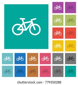 Bicycle multi colored flat icons on plain square backgrounds. Included white and darker icon variations for hover or active effects.