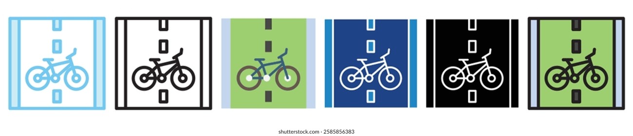 Bicycle multi style, mini illustration icon. outline, flat, glyph, line color, UI, UX kit, app, web development, digital or print. For education, construction, transportation, traffic management.