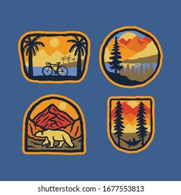 Bicycle nature polar bear nature wild badge patch pin graphic illustration vector art t-shirt design