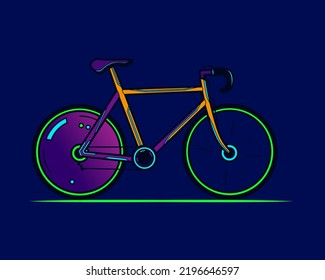Bicycle neon cyberpunk logo fiction colorful design with dark background. Abstract t-shirt vector illustration.