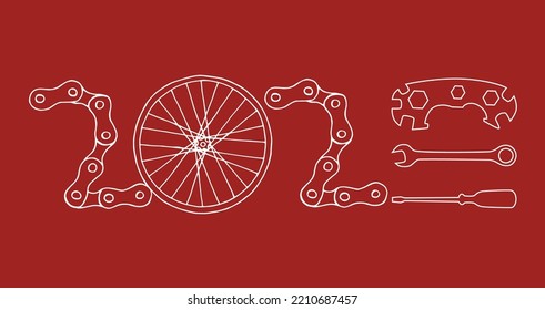 Bicycle New Year 2023 red background	