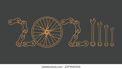 Bicycle New Year 2024 grey and gold background	