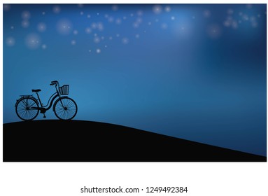 Bicycle at night under the clear sky