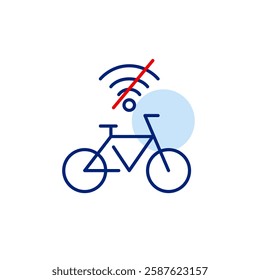 Bicycle and no wi-fi symbol. Internet access to rent or sharing unavailable. Pixel perfect, editable stroke vector icon