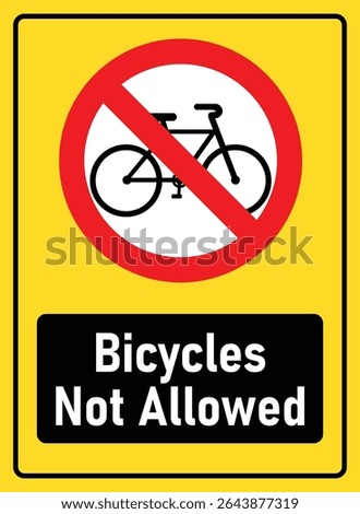 bicycle not allowed sign. No bike zone sign. Parking sign with yellow background
