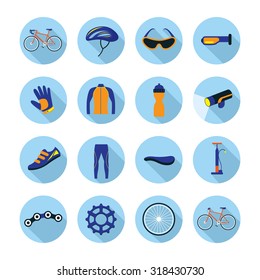 Bicycle Objects and Equipment Flat Icons Set, Cycling, Riding