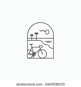 Bicicleta en la playa Ilustración vectorial de diseño de logotipo mínimo.