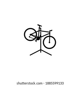 Bicycle on bike stand repair vector illustration logo icon sign design template