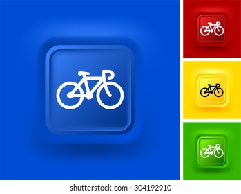 Bicycle on Blue Bevel Square Button