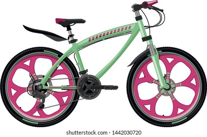 Bicycle on the cast wheels. 
