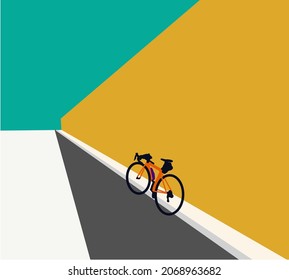 Bicycle on a city street against wall. Cycling or commuting in city urban environment, ecological transportation concept. Vector illustration isolated