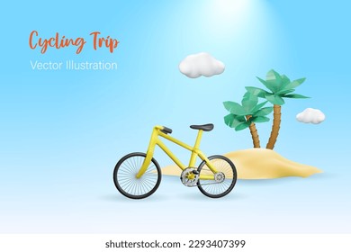 Bicycle on cycling travel in summer beach. Trip with environment care vehicle and healthy lifestyle. Ecology and save the planet concept.