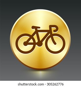 Bicycle on Gold Round Button