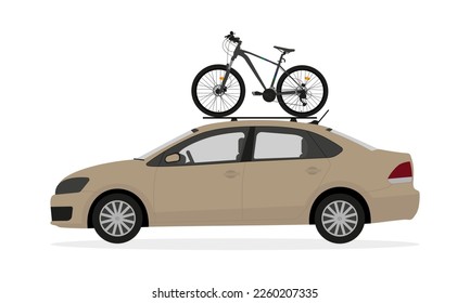Bicycle on the roof of a car on a white background