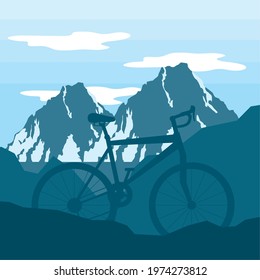 bicycle on snowy mountains illustration