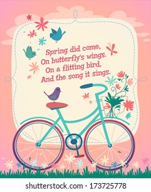 Bicycle on the spring field. Vector illustration.