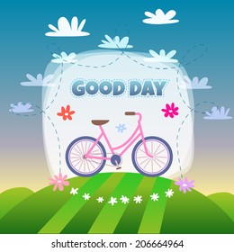 Bicycle on the spring field. Vector illustration.