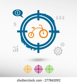 Bicycle on target icons background. Flat illustration.
