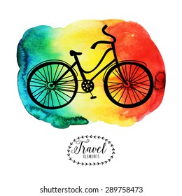 Bicycle on watercolor splash. Vector element