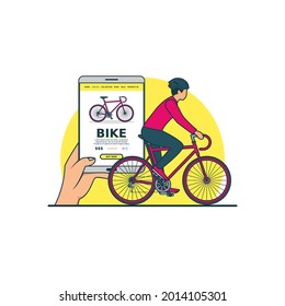 Ilustración vectorial de concepto de compra en línea para bicicletas. Tecnología digital para el comercio