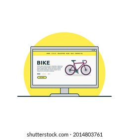 Ilustración vectorial de concepto de compra en línea para bicicletas. Tecnología digital para el comercio