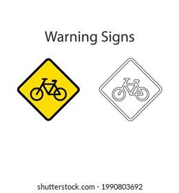 Bicycle only road sign 2 style, Yellow vector illustration and hand drawing on white background.