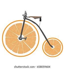 Bicycle with orange wheels on the white background. Vector illustration. 