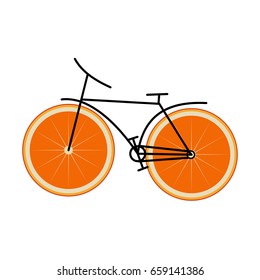 Bicycle with orange wheels. Vector illustration.