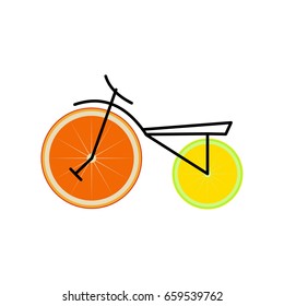 Bicycle with orange wheels. Vector illustration.