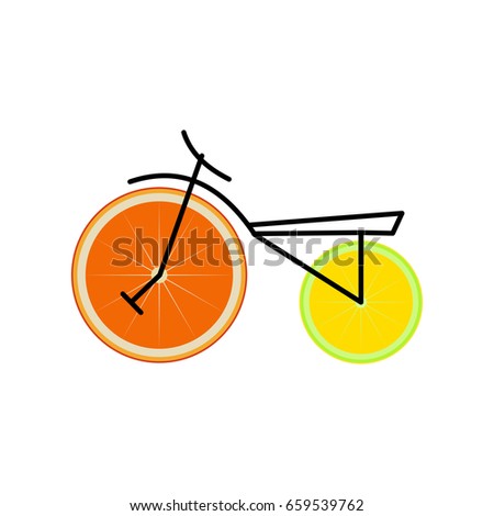 Bicycle with orange wheels. Vector illustration.