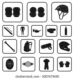 Bicycle outfit black icons in set collection for design. Bicycle and tool vector symbol stock web illustration.