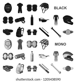 Bicycle outfit black icons in set collection for design. Bicycle and tool vector symbol stock web illustration.