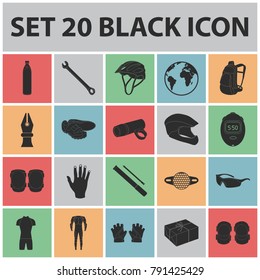 Bicycle outfit black icons in set collection for design. Bicycle and tool vector symbol stock web illustration.