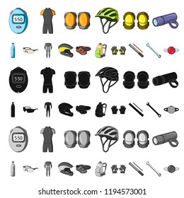 Bicycle outfit cartoon icons in set collection for design. Bicycle and tool vector symbol stock web illustration.