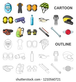 Bicycle outfit cartoon icons in set collection for design. Bicycle and tool vector symbol stock web illustration.