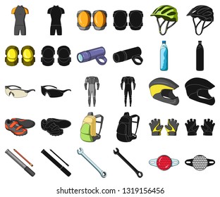 Bicycle outfit cartoon,black icons in set collection for design. Bicycle and tool vector symbol stock web illustration.