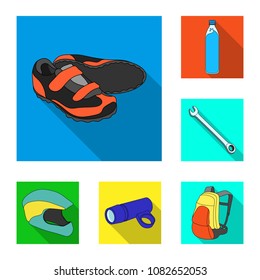 Bicycle outfit flat icons in set collection for design. Bicycle and tool vector symbol stock web illustration.