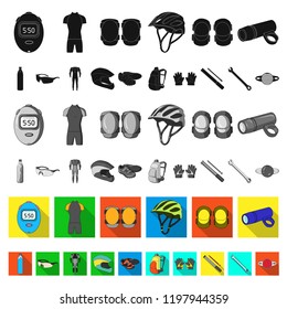 Bicycle outfit flat icons in set collection for design. Bicycle and tool vector symbol stock web illustration.