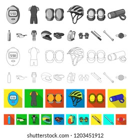 Bicycle outfit flat icons in set collection for design. Bicycle and tool vector symbol stock web illustration.