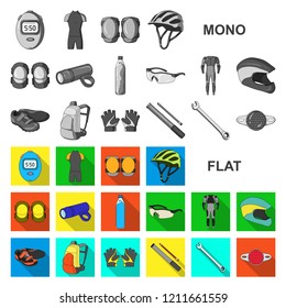 Bicycle outfit flat icons in set collection for design. Bicycle and tool vector symbol stock web illustration.