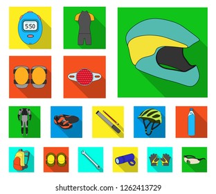 Bicycle outfit flat icons in set collection for design. Bicycle and tool vector symbol stock web illustration.