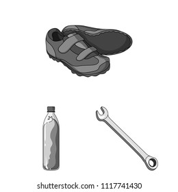 Bicycle outfit monochrome icons in set collection for design. Bicycle and tool vector symbol stock web illustration.