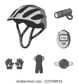 Bicycle outfit monochrome icons in set collection for design. Bicycle and tool vector symbol stock web illustration.