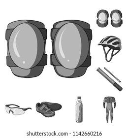 Bicycle outfit monochrome icons in set collection for design. Bicycle and tool vector symbol stock web illustration.