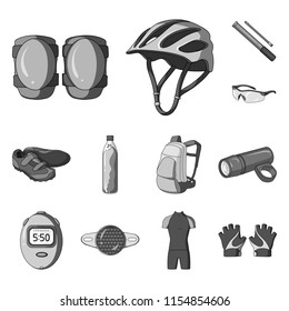 Bicycle outfit monochrome icons in set collection for design. Bicycle and tool vector symbol stock web illustration.