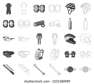 Bicycle outfit monochrome,outline icons in set collection for design. Bicycle and tool vector symbol stock web illustration.