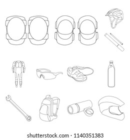 Bicycle outfit outline icons in set collection for design. Bicycle and tool vector symbol stock web illustration.
